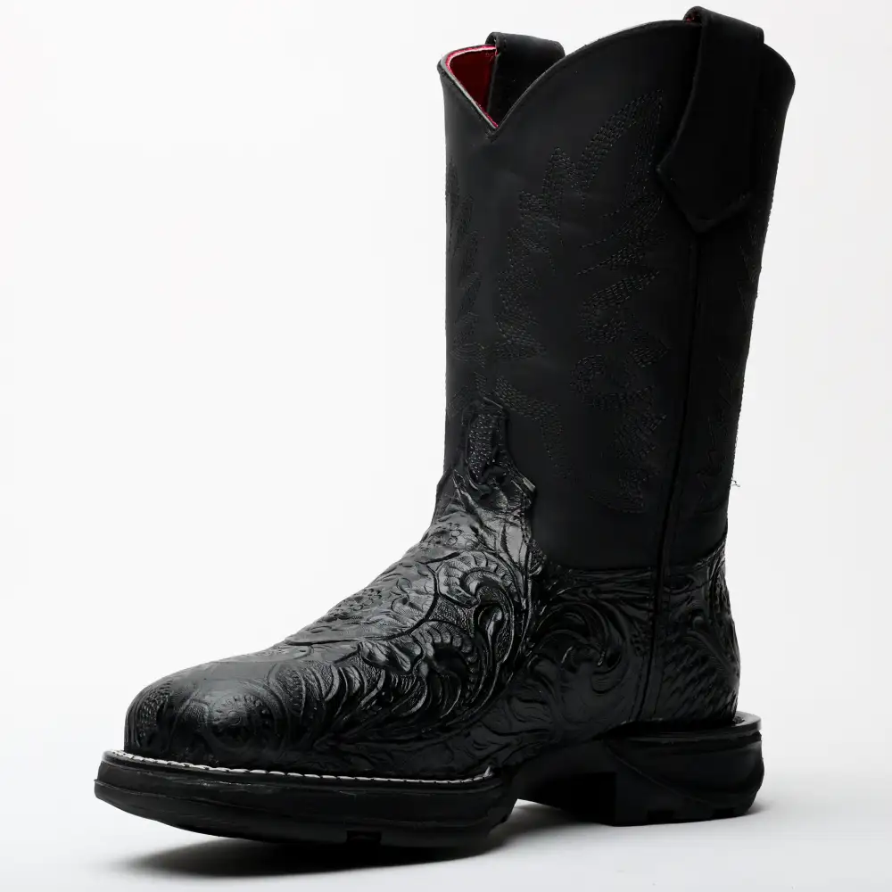 Black Hand-Tooled Leather Boots With 3D Lightweight Sole - Composite Toe