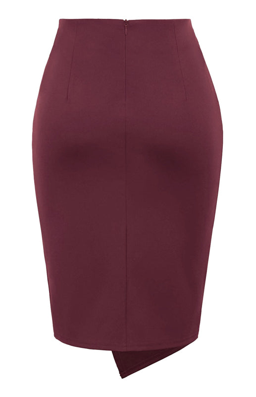 Pleated Solid Color Bodycon Midi Skirt