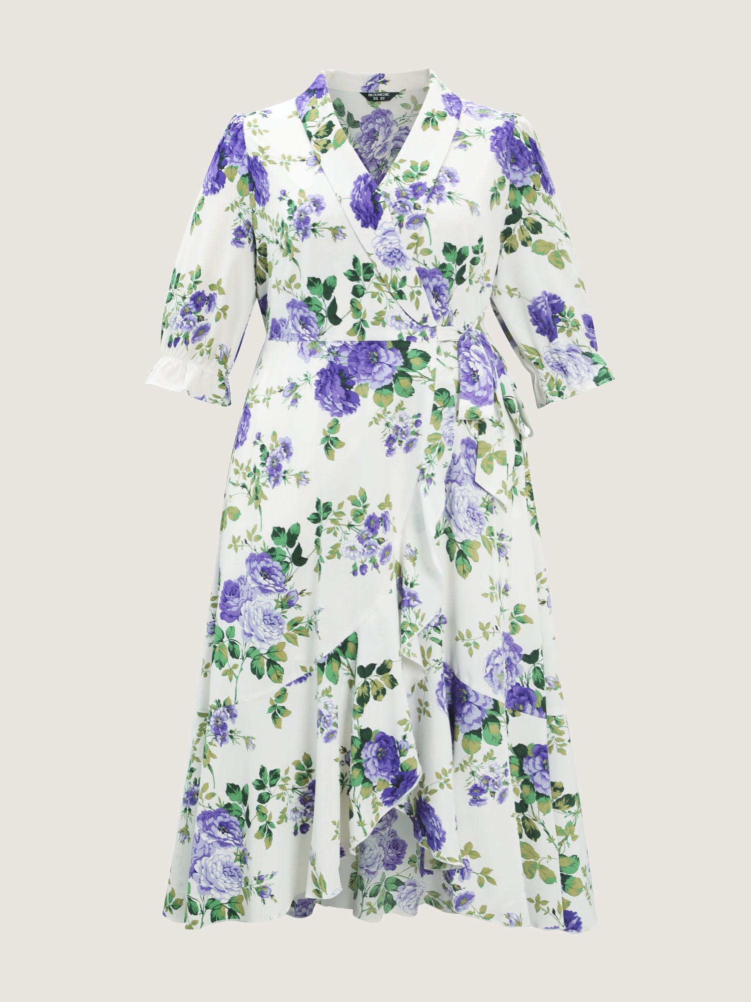 Large Floral Print Wrap Pockets Midi Dress