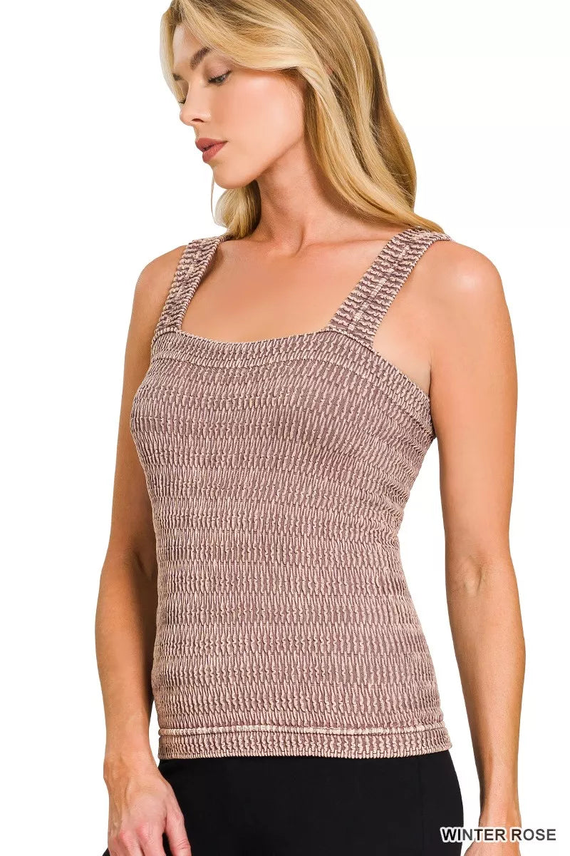 Zenana Seamless Winkle Stone Washed Tank Top