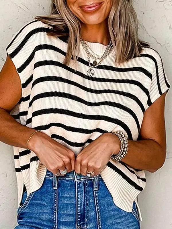 Women's Striped Print Crew Neck Sweater Pullover(Just $3 Each!)