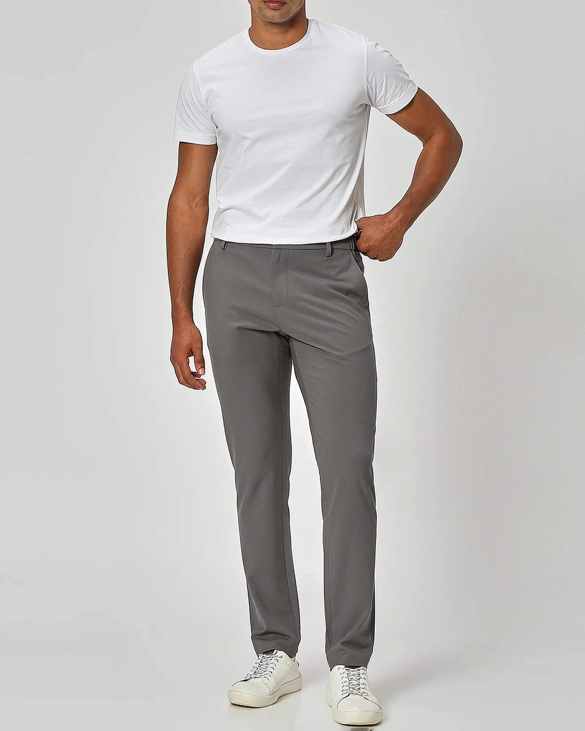 Classic Versatile Slim-Fit Straight-Leg Beige Trousers
