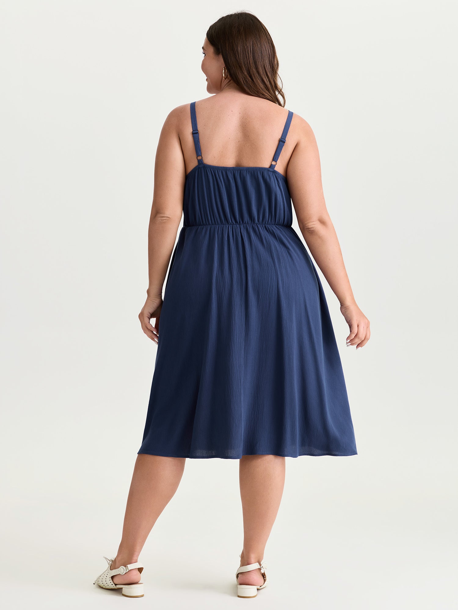Stretchy Pleated Waist Flowy Fit Midi Dress