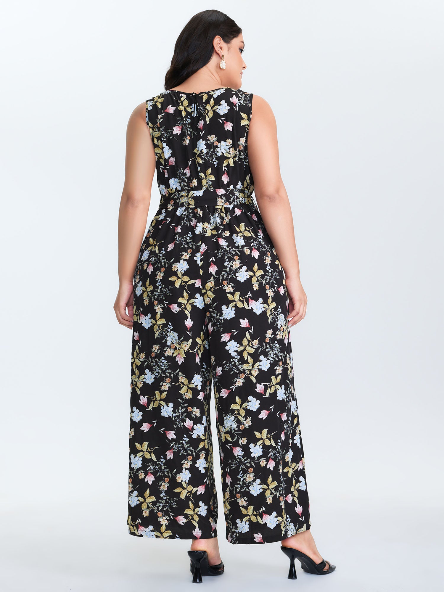 Floral Print Belted Plicated Detail Jumpsuit