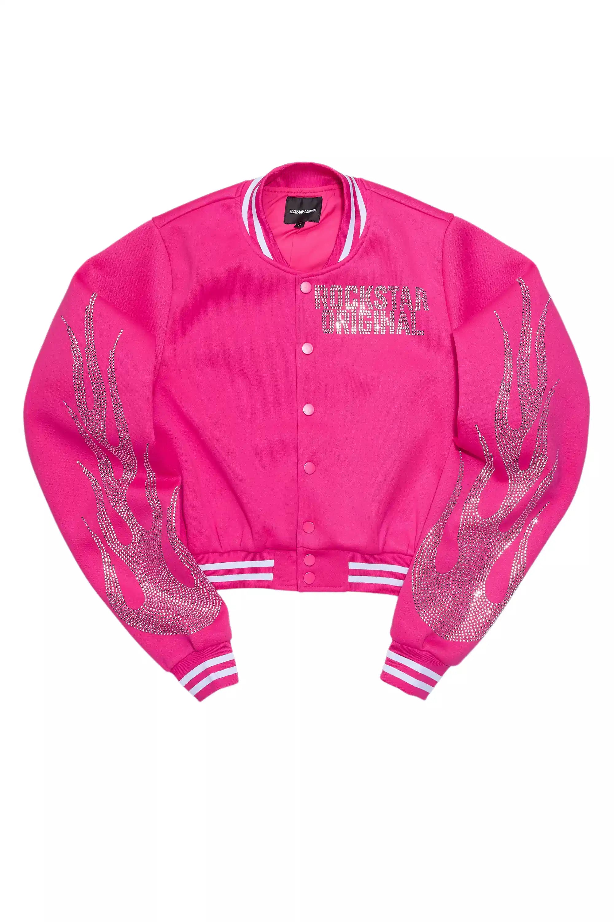 Beunca Hot Pink Rhinestone Varsity Jacket