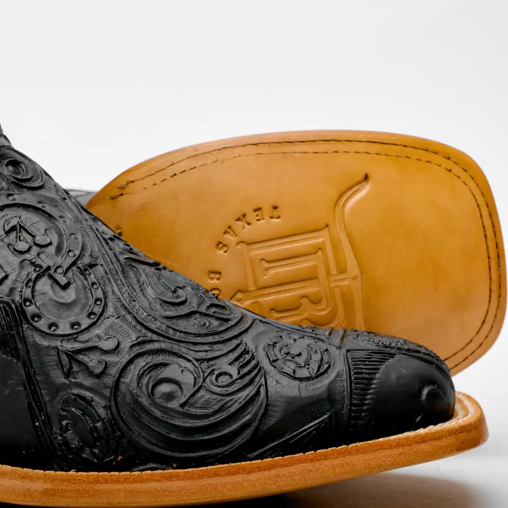 “Ace Of Spades” Black Leather Boots - Square Toe