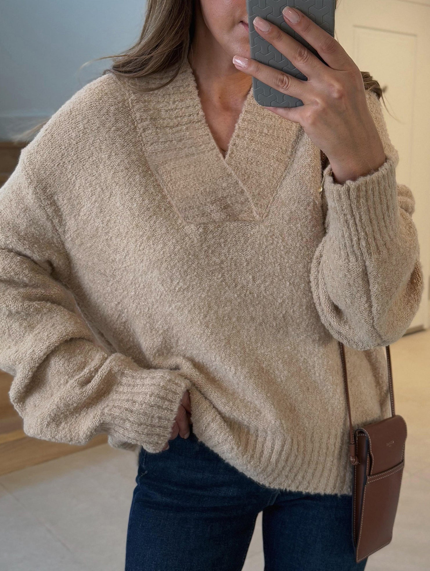 Loose V Neck Ribbed Knit Sweater
