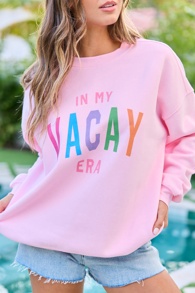 In My Vacay Era Light Pink Graphic Sweatshirt