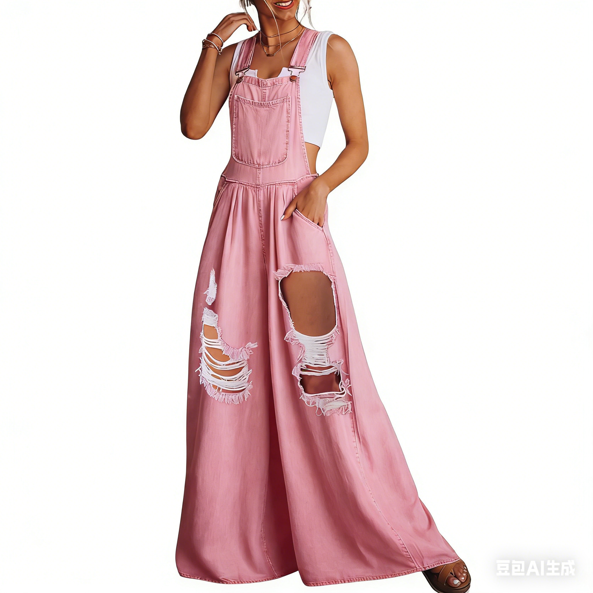 he Loose-Fit Denim Overalls