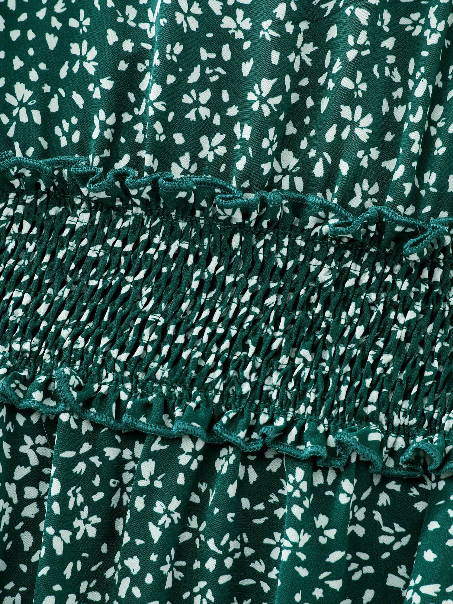 Floral Print Shirred Waist Midi Dress