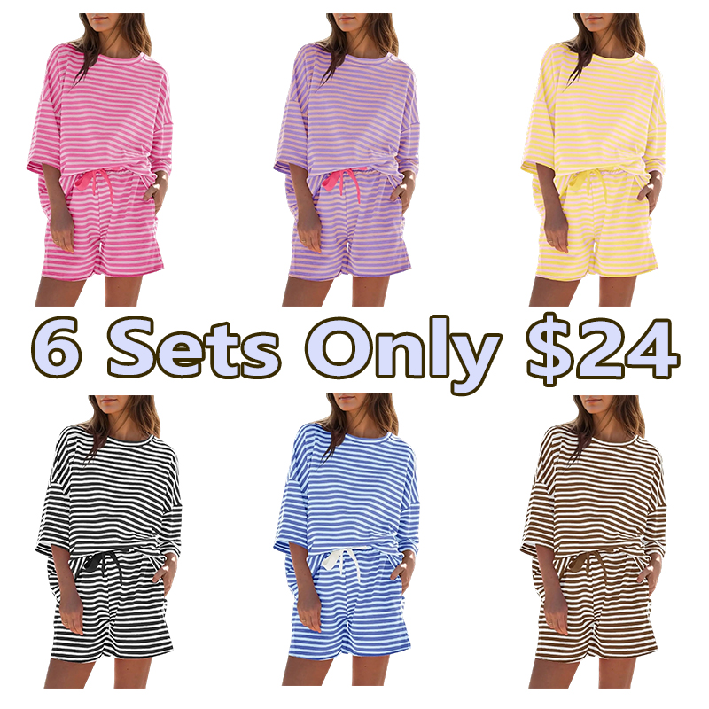 ✨✨✨Women's 3/4 Sleeve Stripe Lounge Set