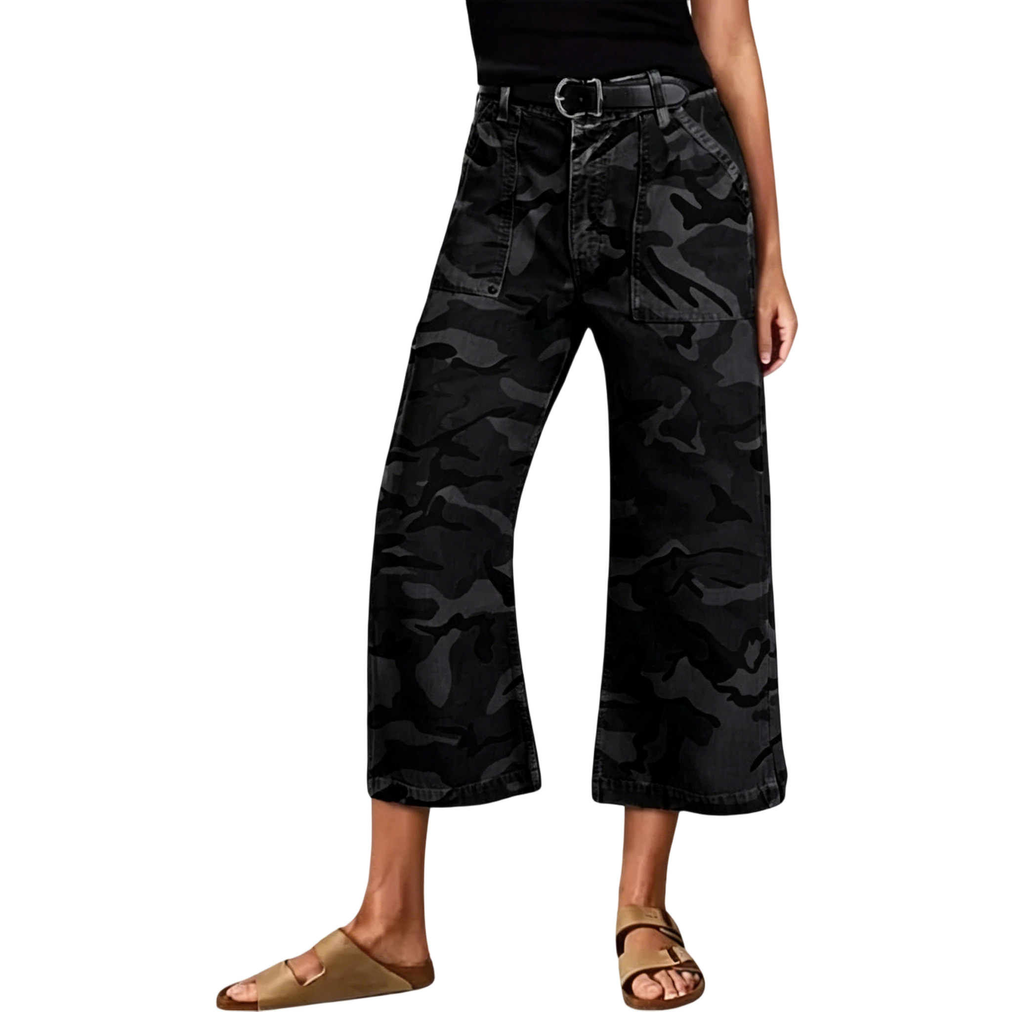 Stretchy Camo Print Mid Waist Straight Leg Capri Pants Summer Vibes
