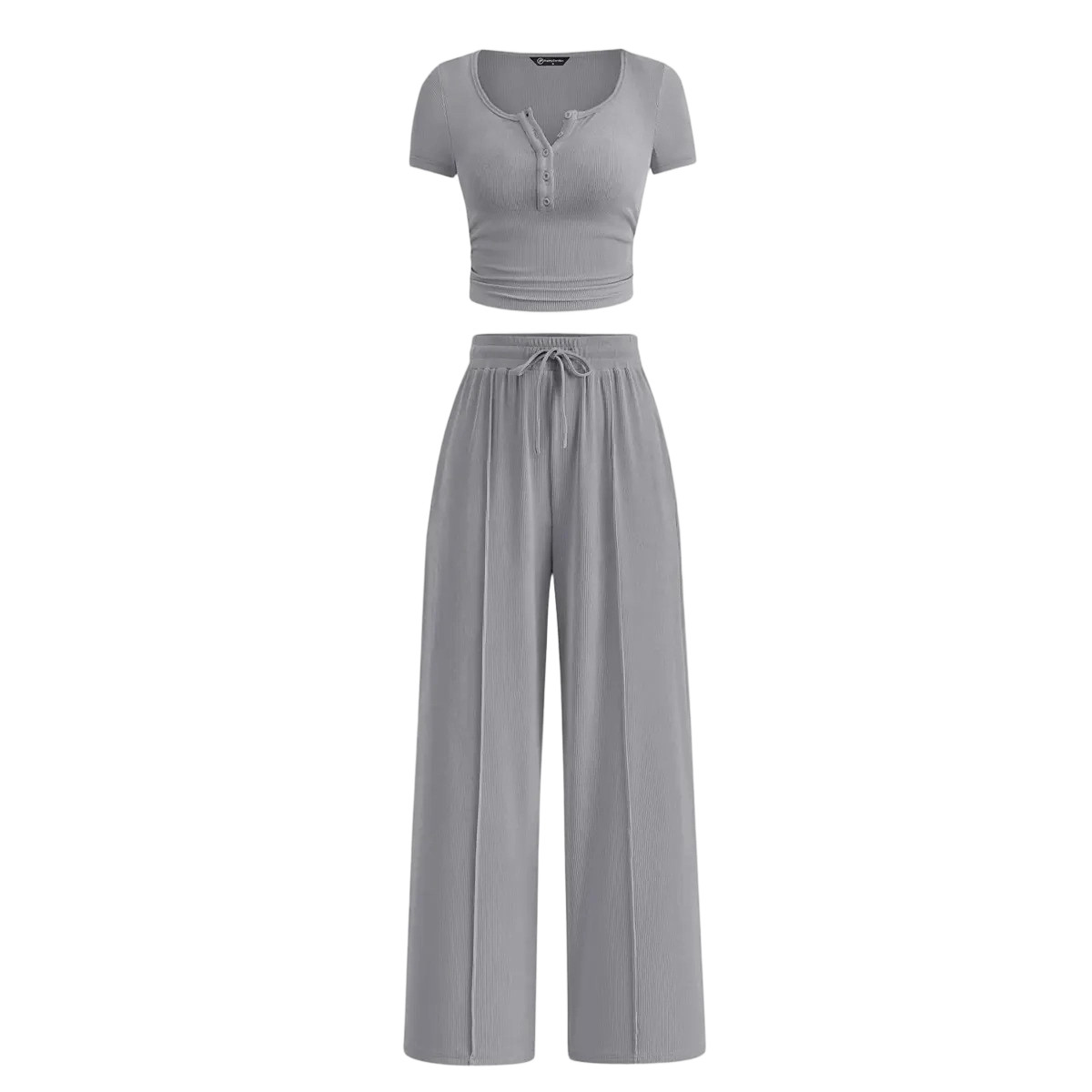 🔥Women’s Ribbed Knit 2-Piece Lounge Set – Button Crop Top & Wide Leg Pants