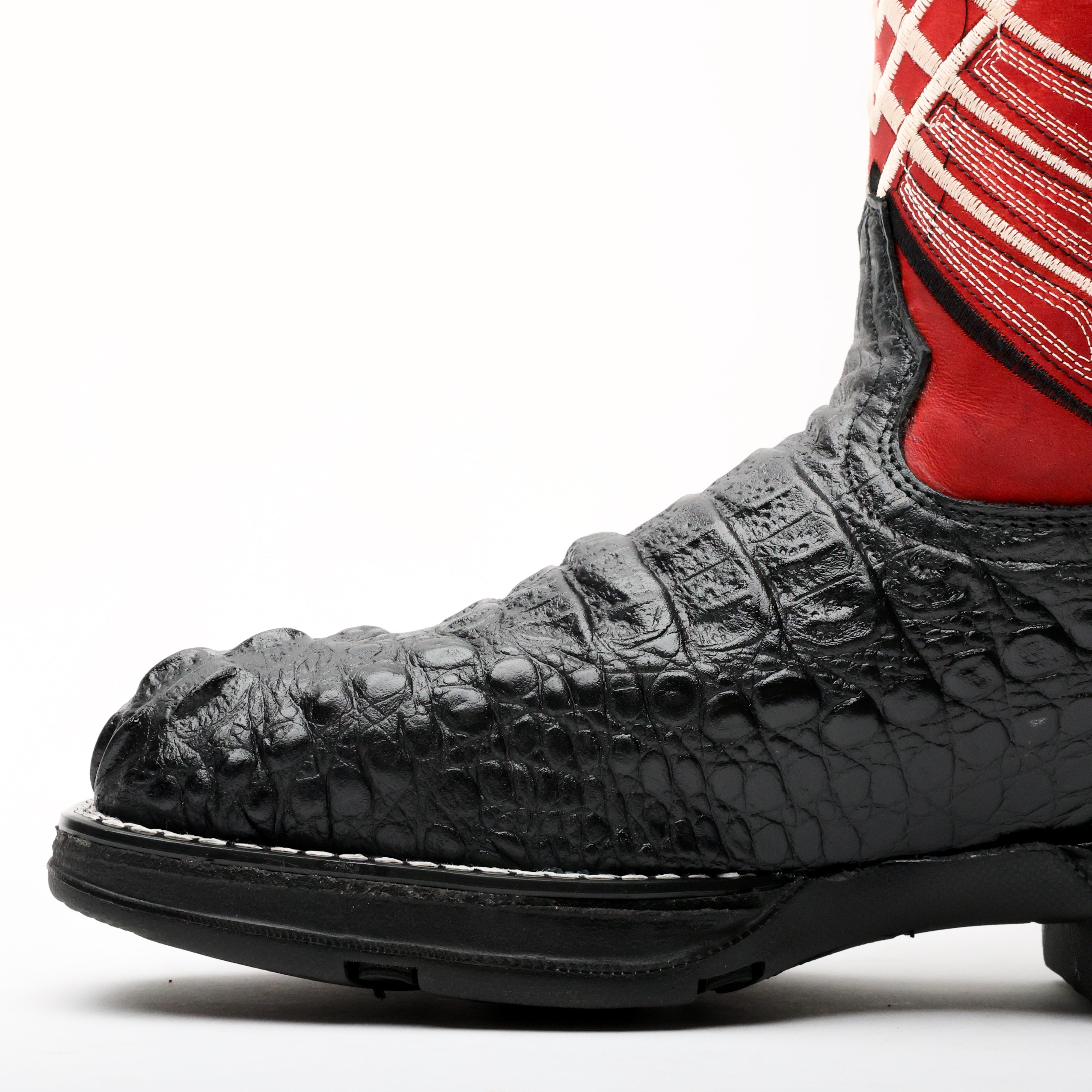 Black Caiman Neck Leather Boots With 3D Lightweight Sole - Composite Toe