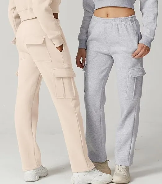 Women's multi-pocket solid color pants