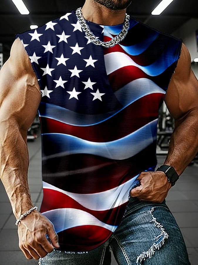 Men'S Casual American 250Th Anniversary Printed Sleeveless Vest