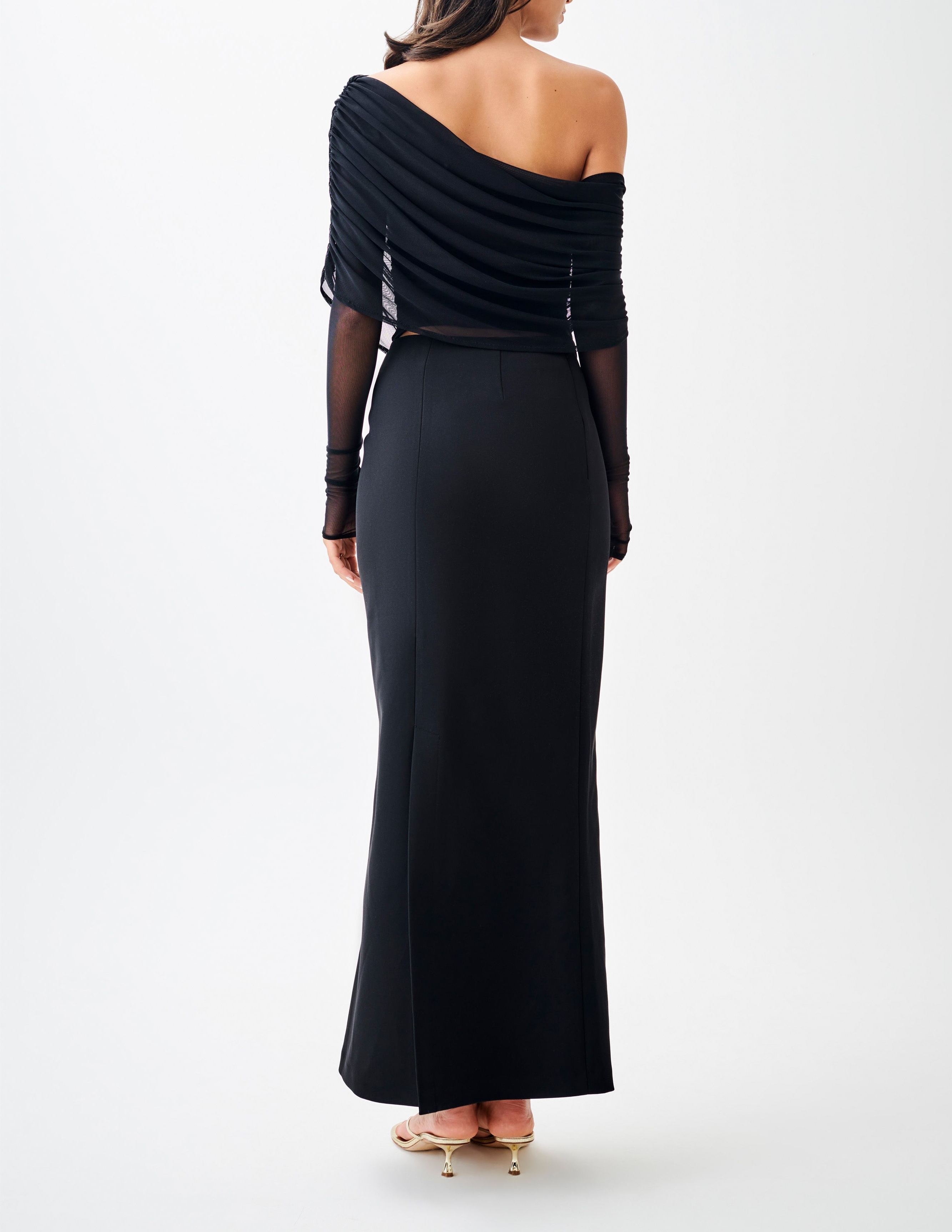 Black Sheer Mesh Off Shoulder Top