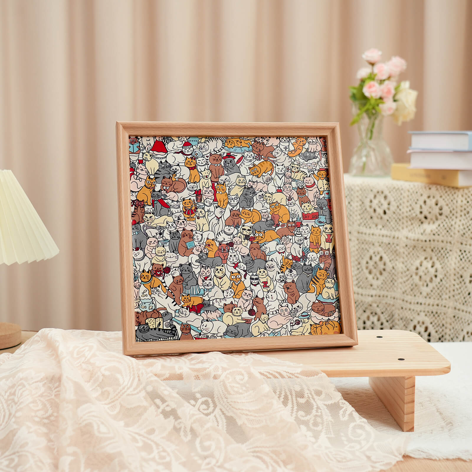 175 Pcs Morandi-Colored Cute Cat Shaped Square Wooden Jigsaw Puzzle