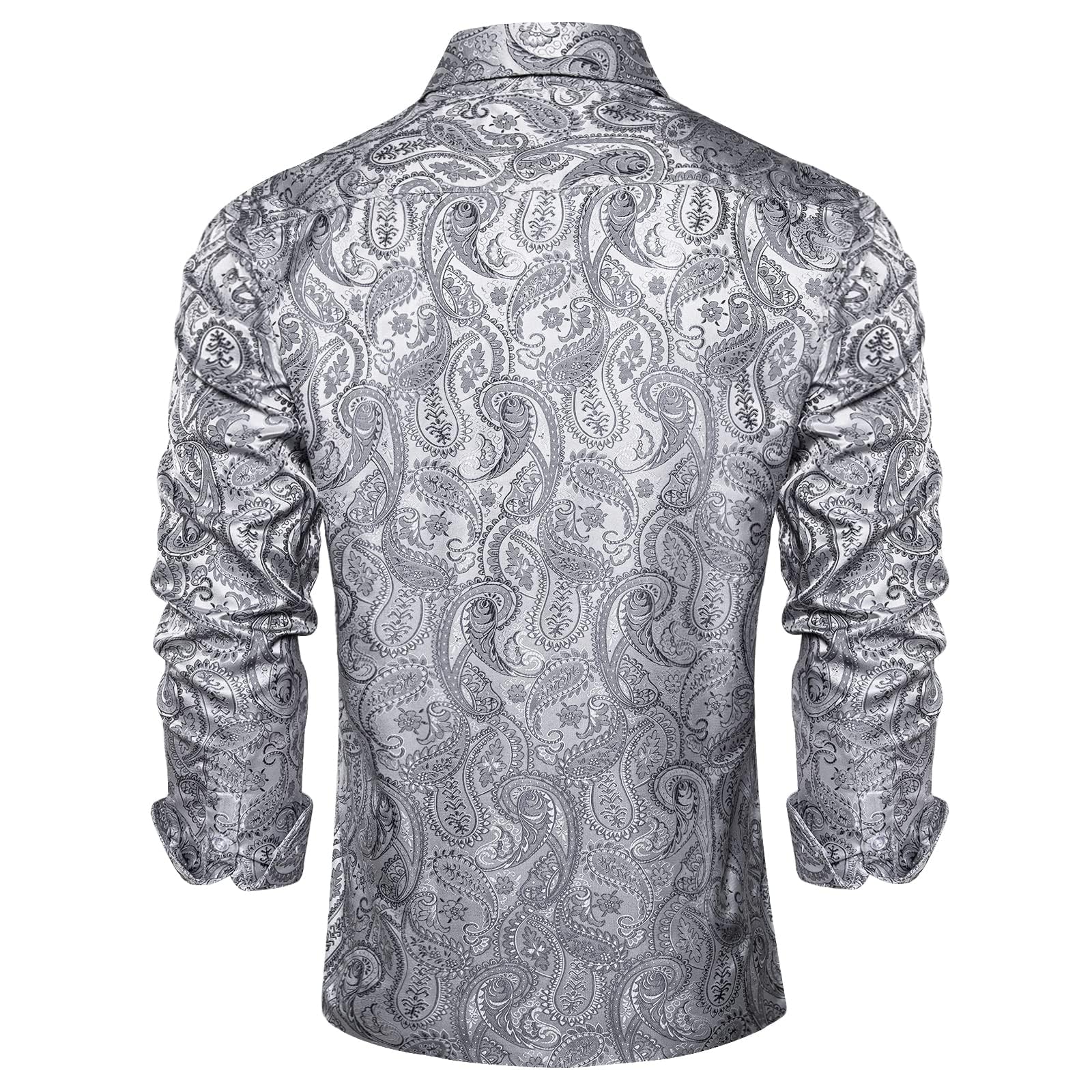 Men's Paisley Dress Shirt Long Sleeve Wrinkle Free Button Down Cowboy Shirts - Silver Grey&paisley