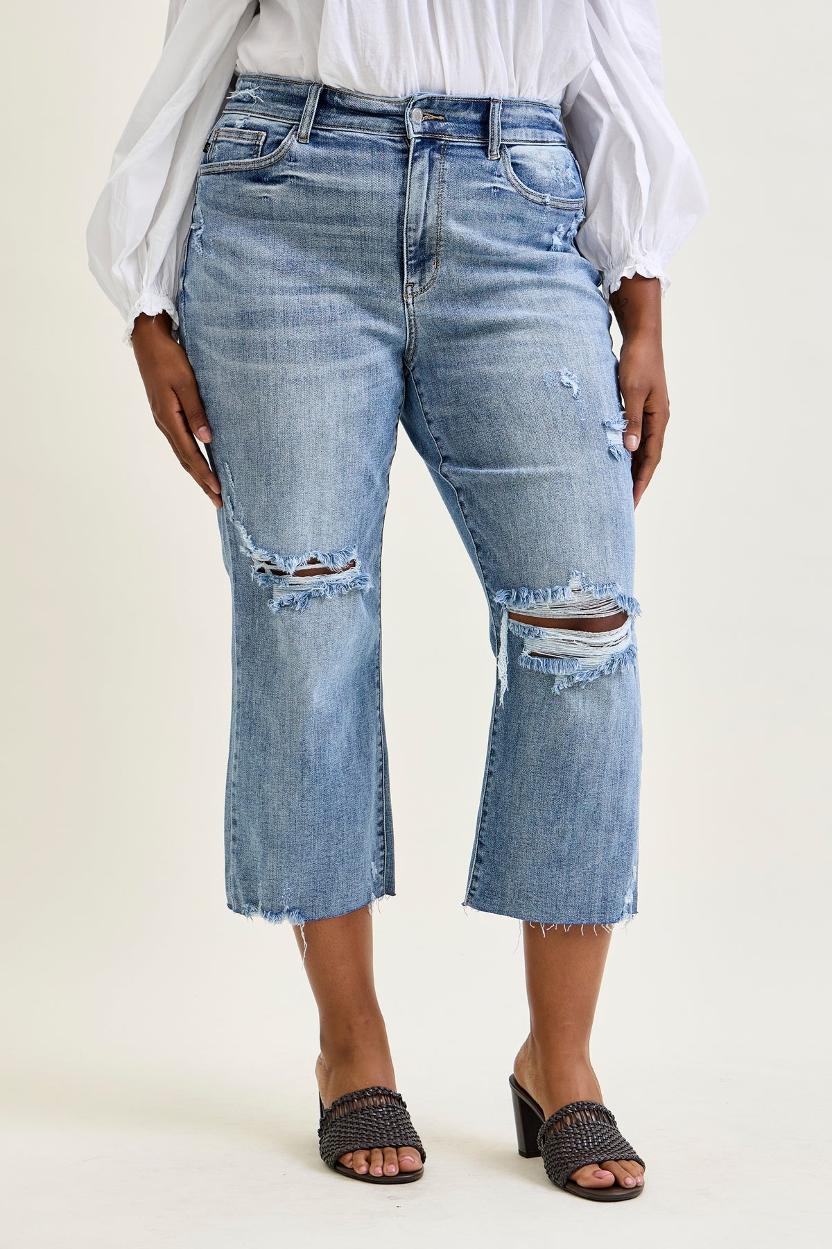 Celeste High Rise With Distressed Crop Wide Leg - PLUS