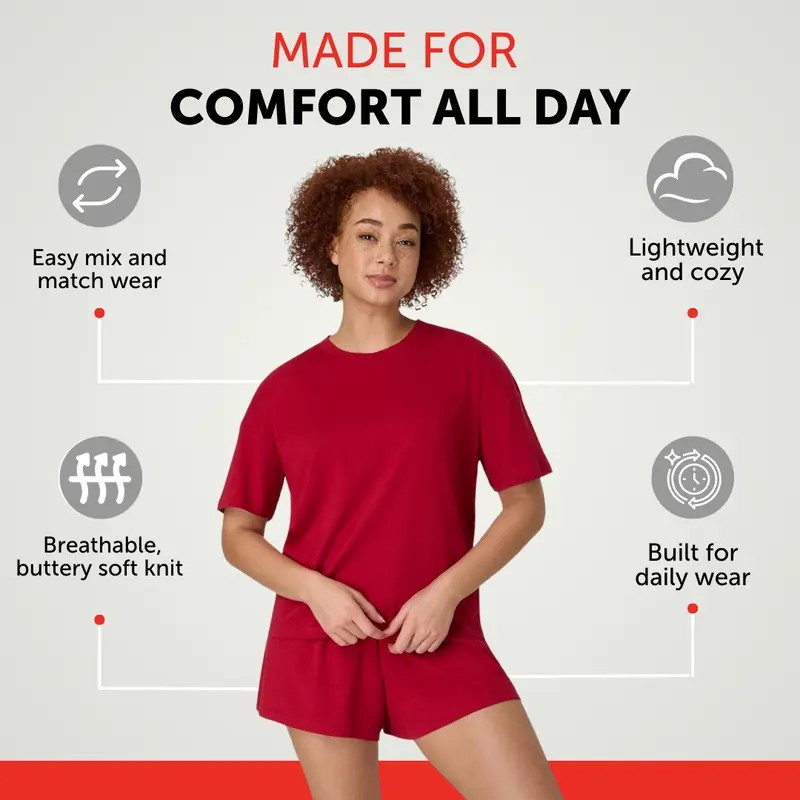 💝Last day promotion⏰Supersoft 2-Piece Lounge Set: Boxy Tee & Sleep Shorts – Breathable, Stretch Fit for Women