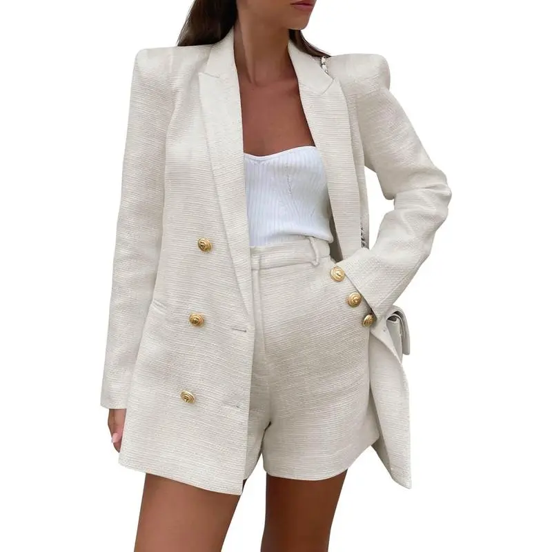 Women's 2 Piece Tweed Blazer Shorts Set