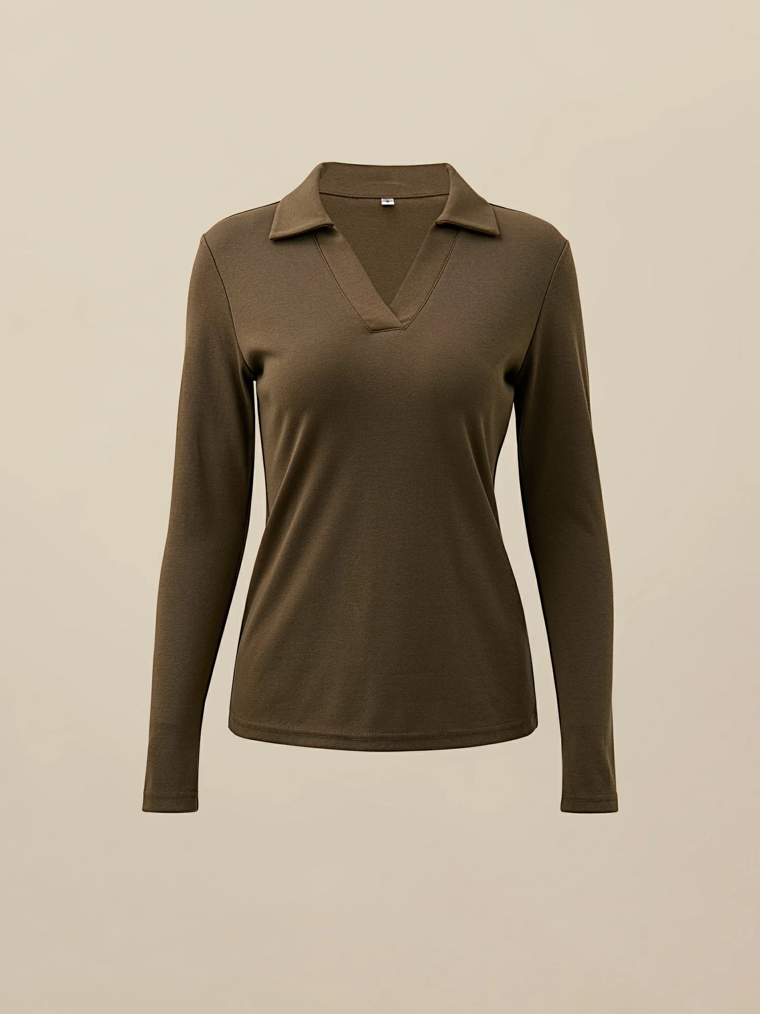 Women's  69.6% Cotton Polo Collar Long Sleeve Top