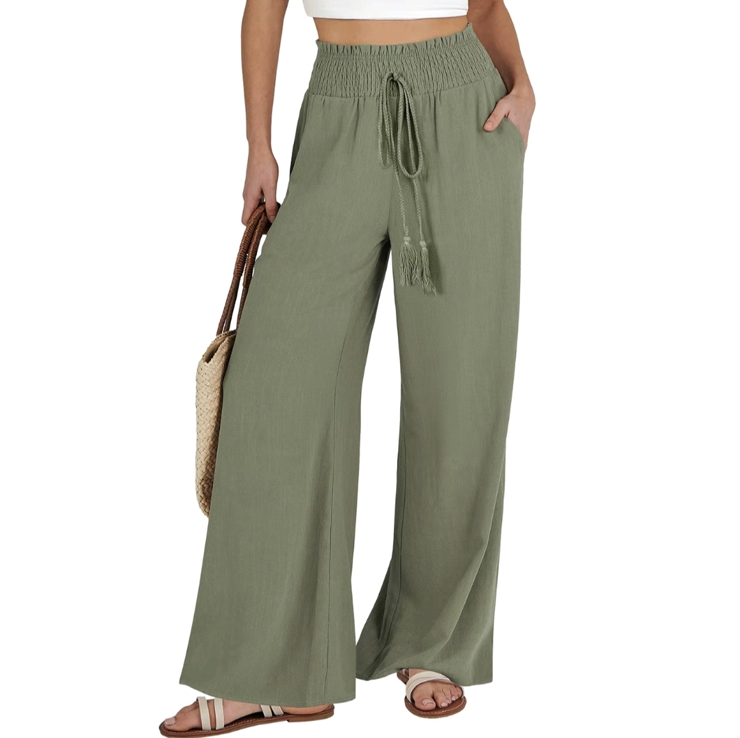 ANRABESS Women Linen Palazzo Pants SummerCasual Loose High Waist Wide Leg Long LoungePant Trousers with Pocket