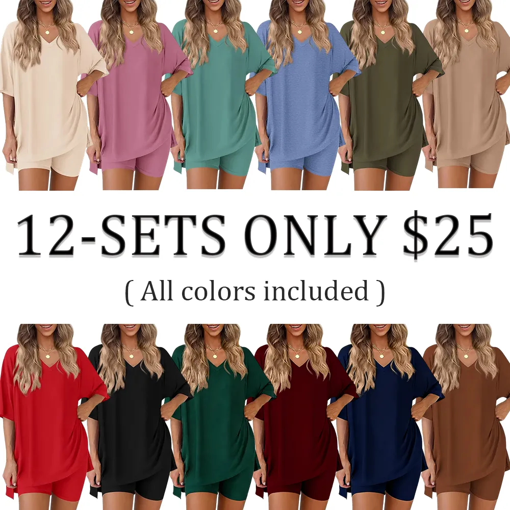 🔥Women’s Oversized Lounge Set-Breathable Crewneck Top & Pocket Shorts