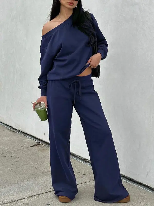 Women Off the Shoulder Long Sleeve Jumper & Pants 2 Piece Set