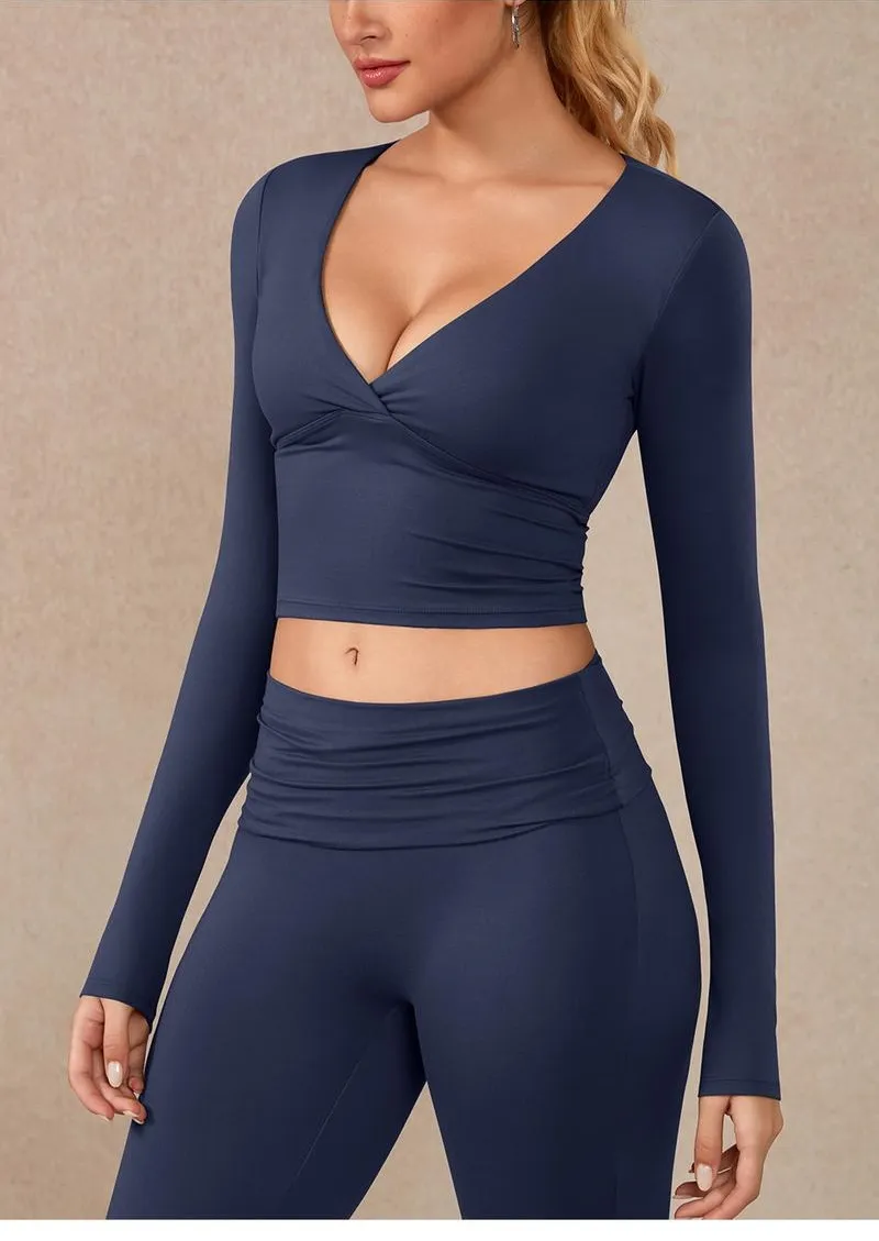 Elegant Casual V-Neck Long Sleeve Basic Two-Piece Outfit Set