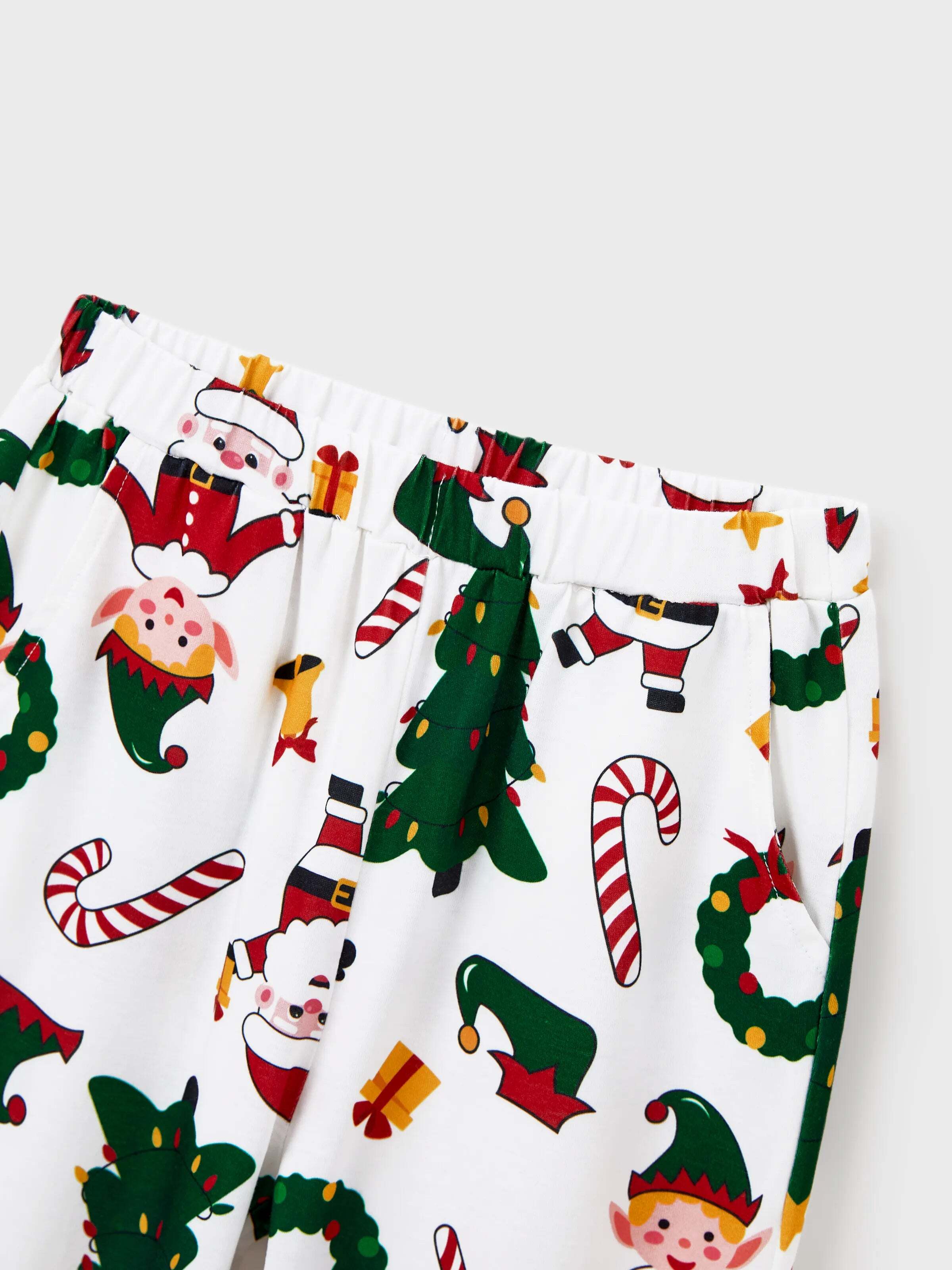 Christmas Matching Family Pajamas Set Santa Claus and Christmas Tree Print Long-sleeve PJS with Christmas Socks White