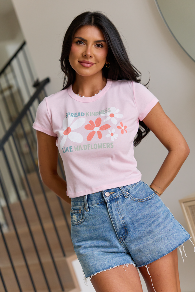 Spread Kindness Like Wildflowers Pink Baby Graphic Tee