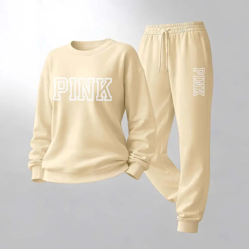 Women’s Pink Letter Print Sweatshirt & Track Pants Set