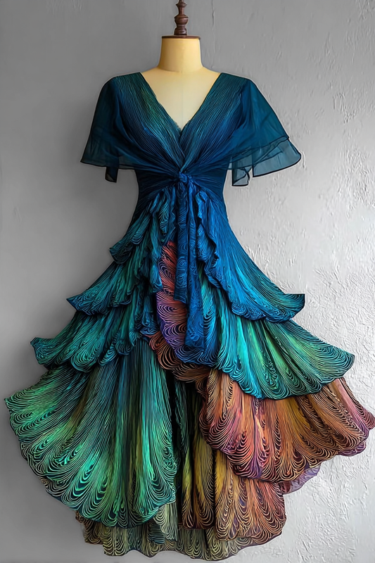 Women's vibrant spring/summer rainbow-colored dress6181