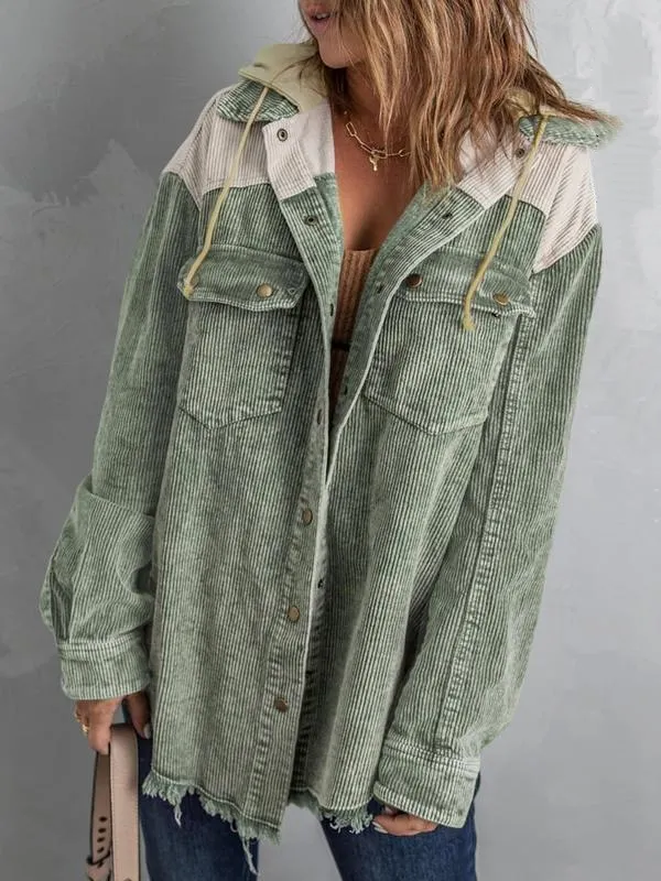 Women's Colorblock Button Front Corduroy Jacket