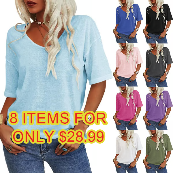 🔥Last Day Promotion!🌺Women's Solid Color V-Neck T-shirt