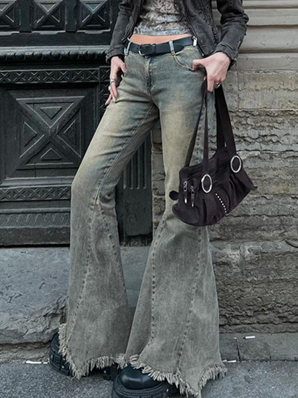 Vintage Raw Edge Denim Flared Pants