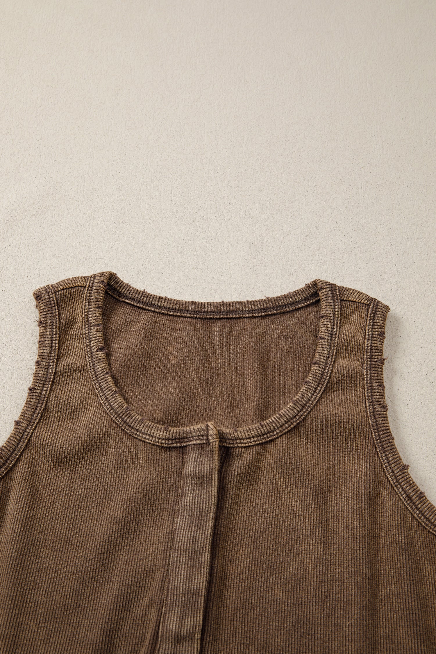 Coffee Vintage Distressed Ribbed Mineral Wash Tank Top
