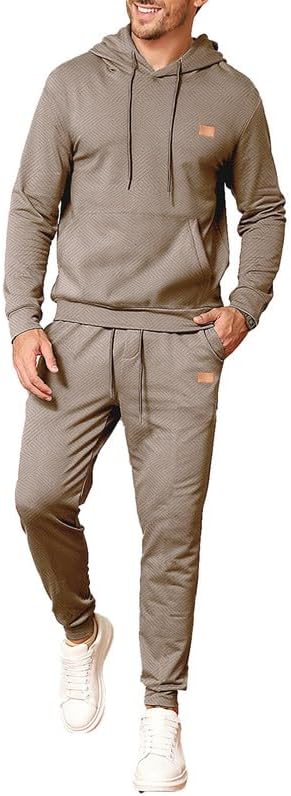 Mens 2 Piece Jacquard Sweatsuit Outfits Hoodie Sweatshirt & Joggers Sweatpants Set Tracksuit
