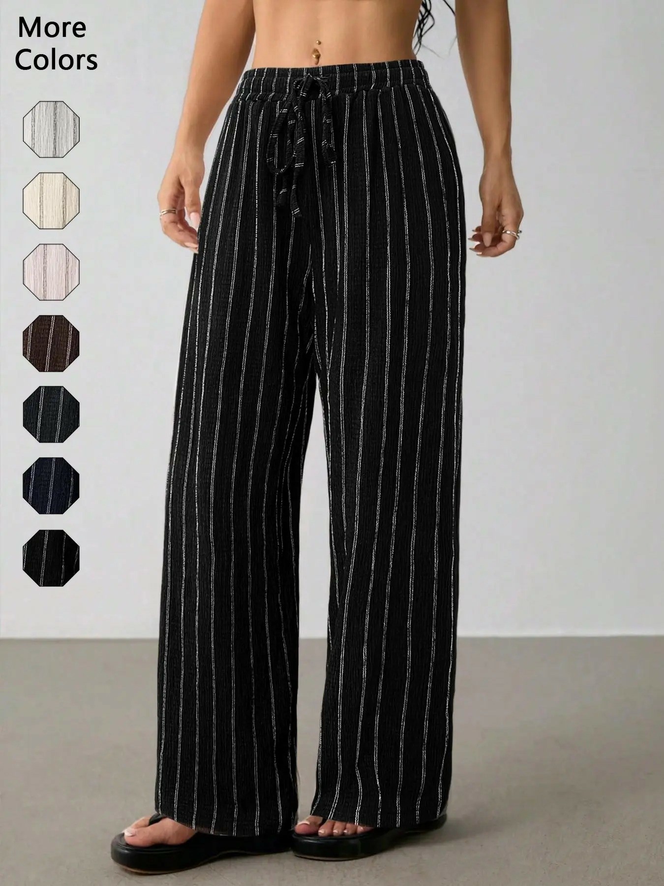 Women's Striped Waist-Tie Straight-Leg Loose Streetwear Pants