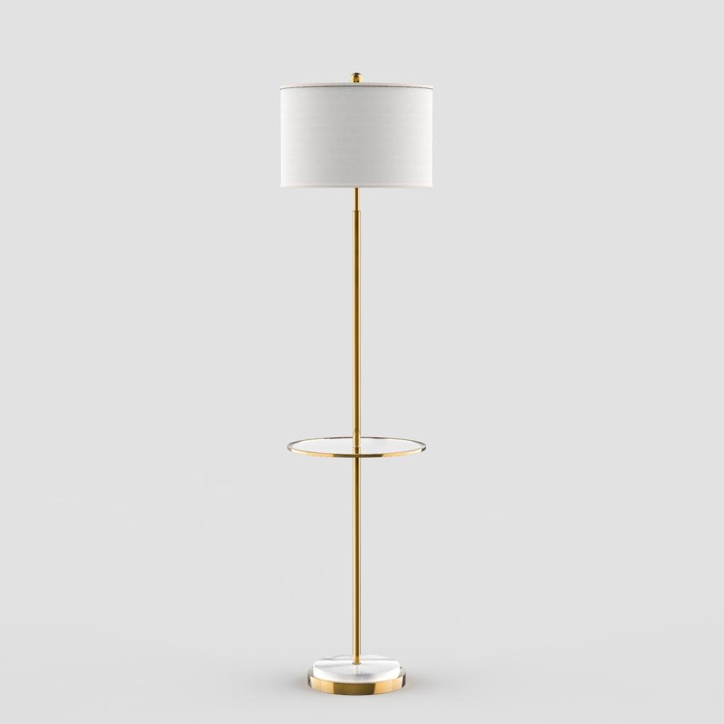 Modern Tall Brass Floor Lamp with Shelves