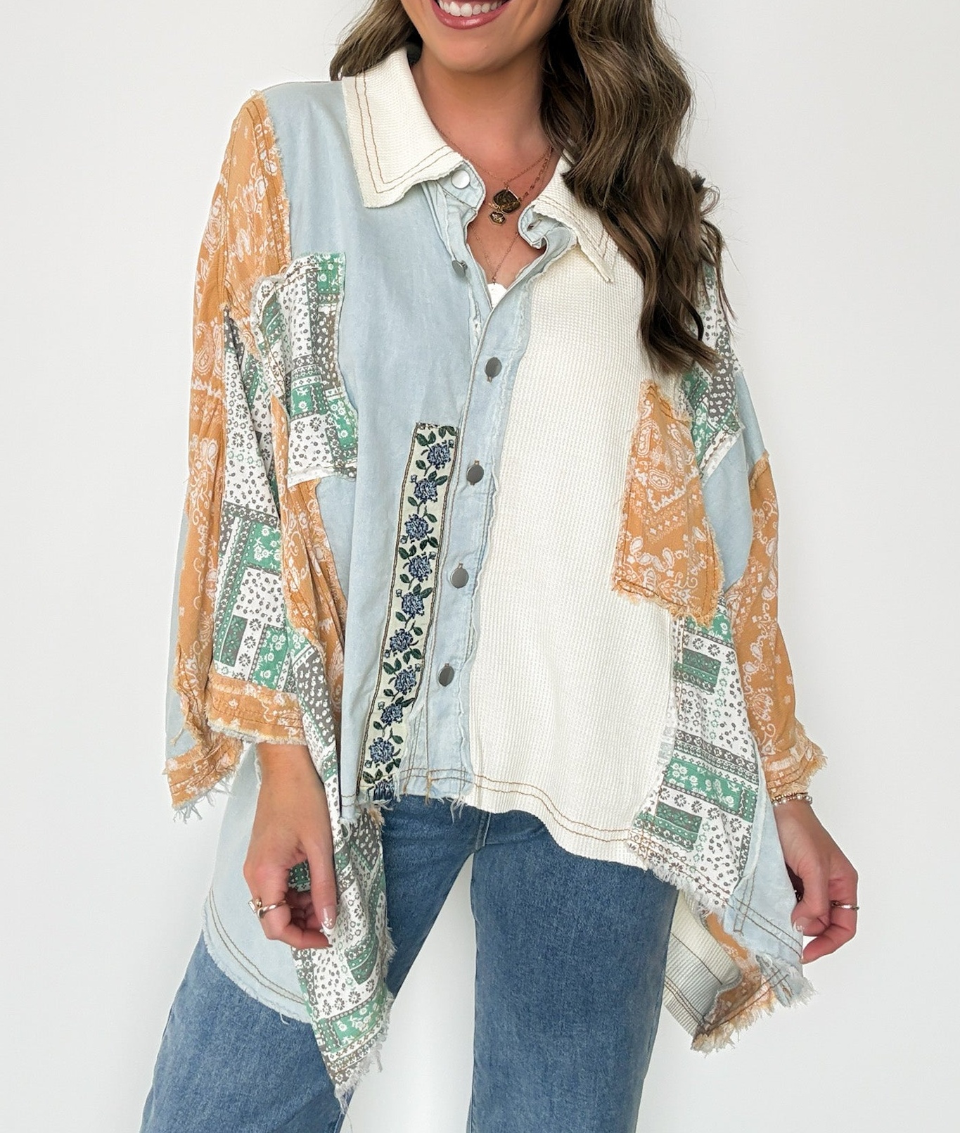 Patchwork Contrast Denim Shirt