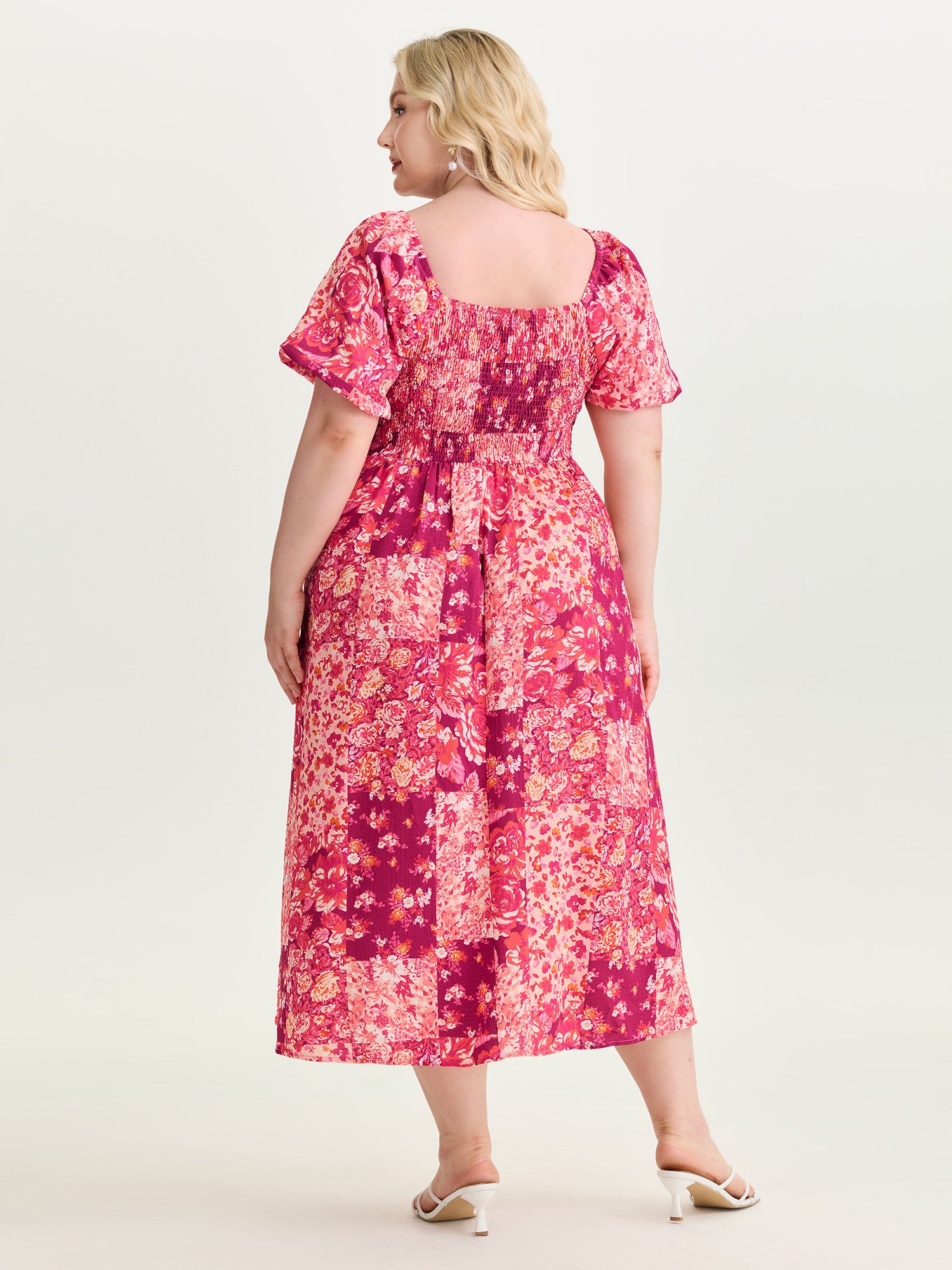 Floral Print Bust-Defining Shirred Midi Dress