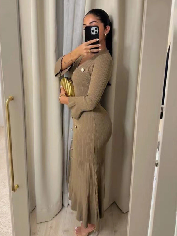 Cozy Bodycon Knitted Long-Sleeved Maxi Dress