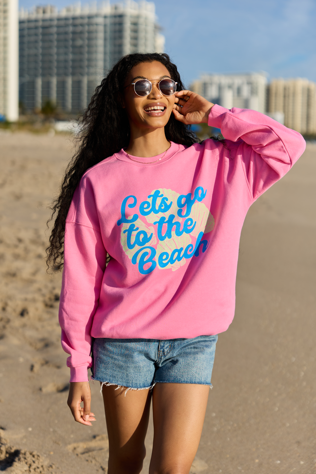 Let's Go To The Beach Pink Graphic Sweatshirt