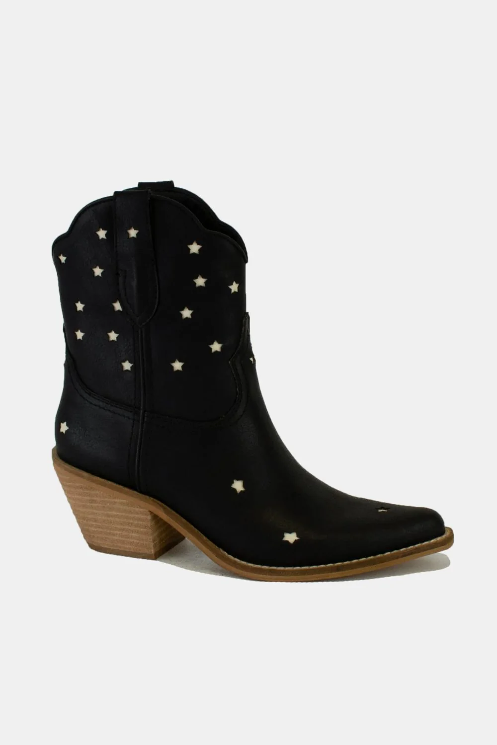 Faux Leather Star-Shaped Cutouts Point Toe Boots in Black