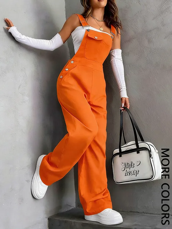 Women’s Solid Color Pocket Overalls