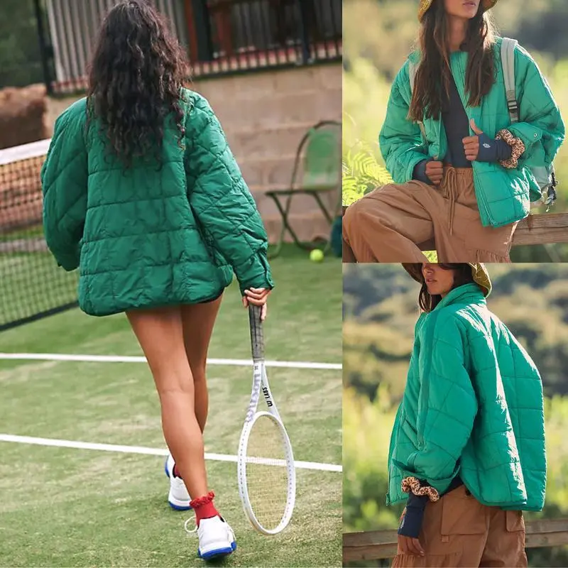 Womens Quilted Puffer Jackets Lightweight Zipper Short Padded Coat With Pockets