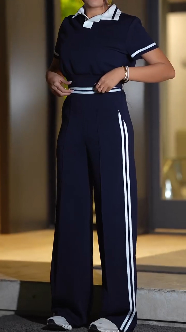 Women Collar Top+ Pants Casual Suit